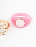 Pink Smiley Flower Ring Pack