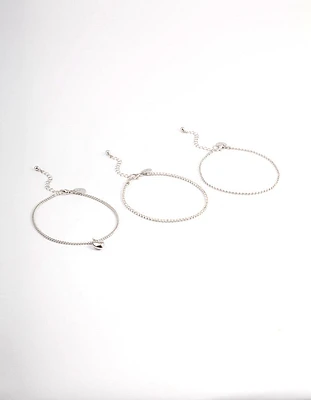 Rhodium Puffy Heart Multi Anklet