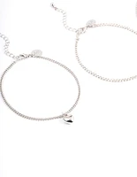 Silver Puffy Heart Multi Anklet