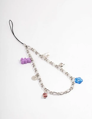 Silver Multi Charm Phone Strap