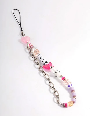 Silver Mixed Bead Chain Phone Charm