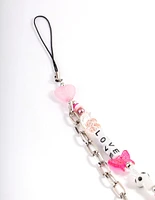 Rhodium Mixed Bead Chain Phone Charm