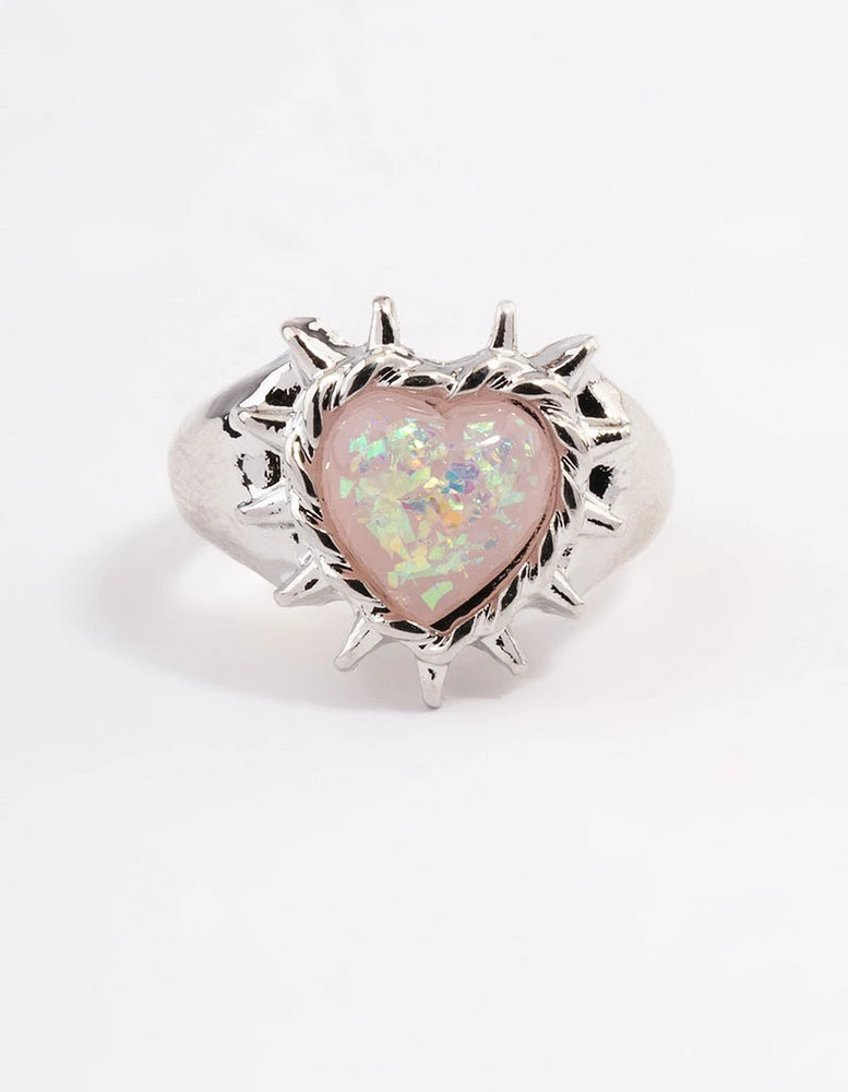 Rhodium Spark Heart Ring