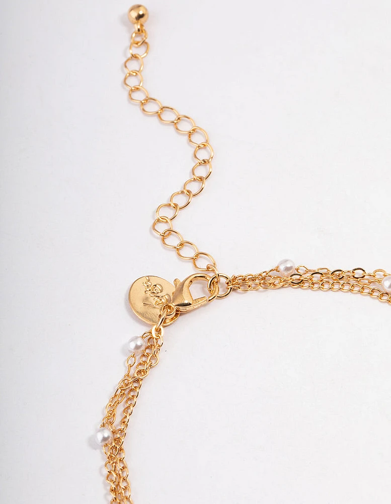 Gold Cubic Zirconia & Pearl Bead Anklet Pack