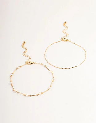 Gold Freshwater Pearl Anklet Pack