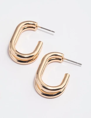 Gold Double Row Oval Hoop Earrings