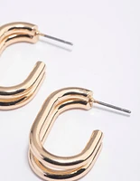 Gold Double Row Oval Hoop Earrings