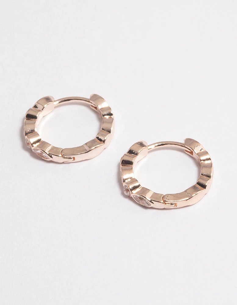 Rose Gold Diamante Row Huggie Earrings