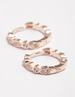 Rose Gold Diamante Row Huggie Earrings