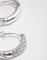 Silver Diamante Thick Huggie Earrings