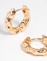 Gold Hammered Thick Huggie Earrings