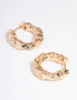 Gold Hammered Thick Huggie Earrings