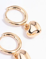 Gold Puffy Heart Drop Huggie Earrings