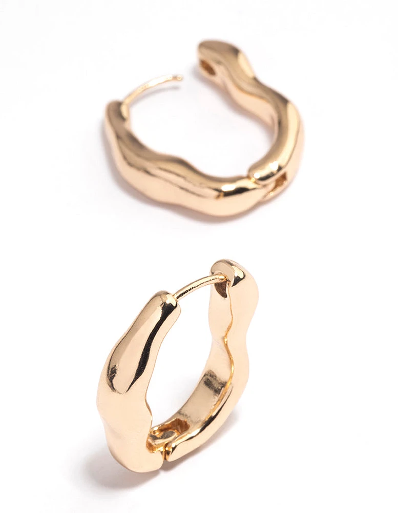 Gold Molten Oval Huggie Earrings