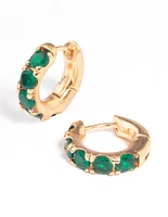 Gold Green Stone Thick Huggie Earrings