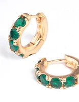 Gold Green Stone Thick Huggie Earrings