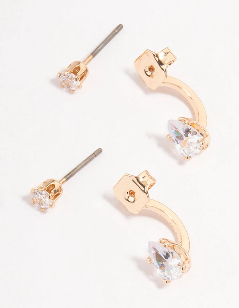 Gold Diamante Pear Ear Jacket Earring