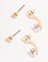 Gold Diamante Pear Ear Jacket Earring