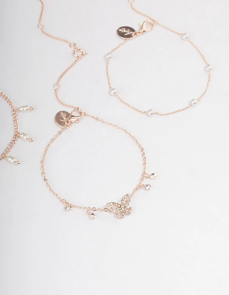 Rose Gold Butterfly Jingle Bracelet & Anklet 4-Pack Set