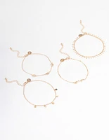 Gold Roses Bracelet & Anklet 4-Pack Set