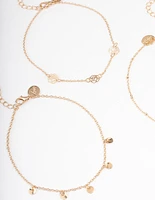 Gold Roses Bracelet & Anklet 4-Pack Set