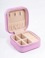 Pink Smooth PU Leather Compact Jewellery Case