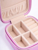 Pink Smooth Faux Leather Compact Jewellery Box