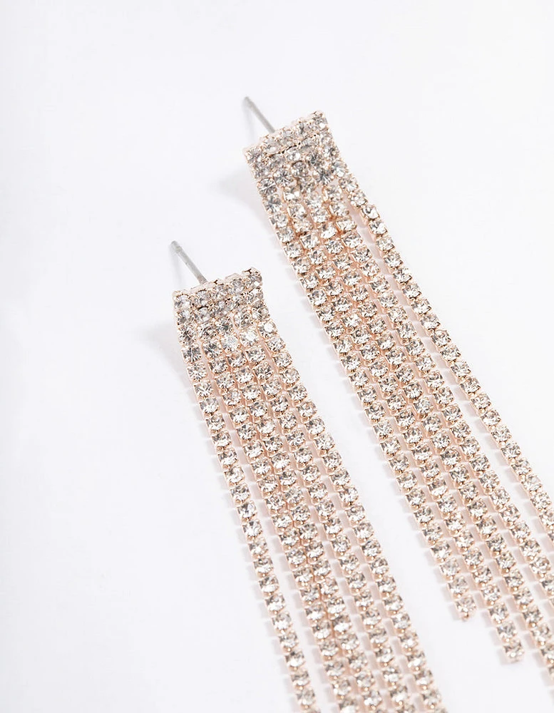 Rose Gold Straight Five Strang Drop Earrings