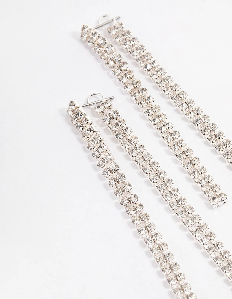 Silver Front & Back Diamante Drop Earrings