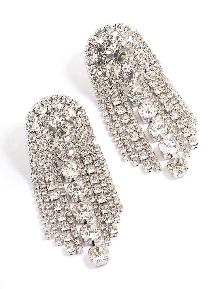 Silver Diamante Arch Statement Drop Earrings