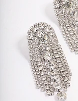 Silver Diamante Arch Statement Drop Earrings