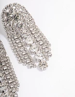 Silver Diamante Arch Statement Drop Earrings