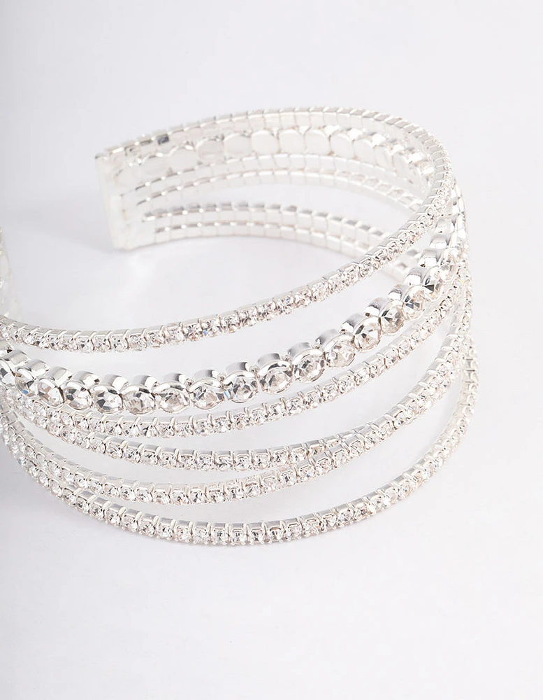 Silver Criss Cross Cupchain Cuff Bangle