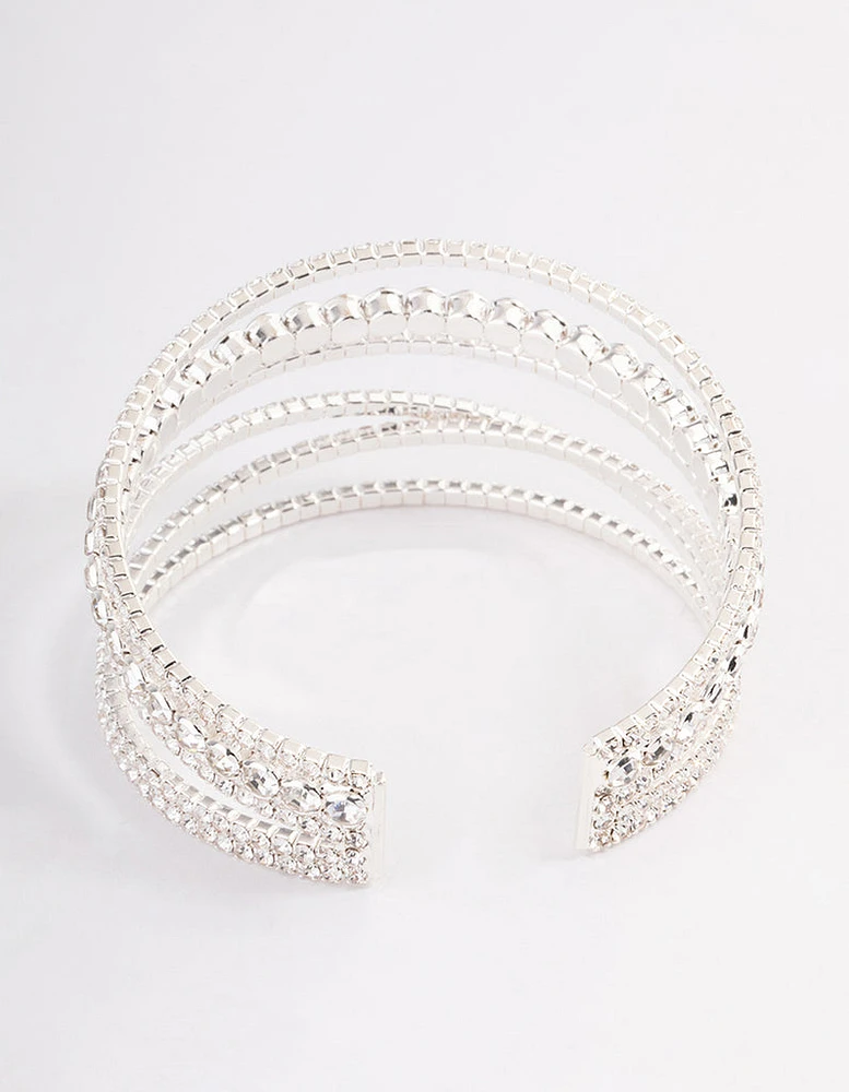 Silver Criss Cross Cupchain Cuff Bangle