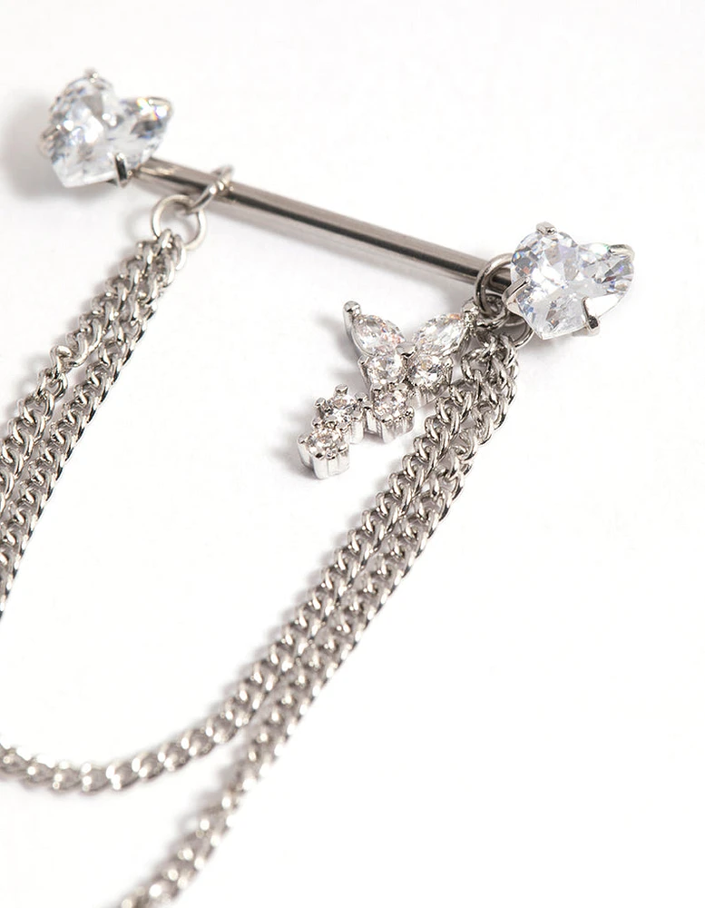 Surgical Steel Cubic Zirconia Chain Nipple Piercing