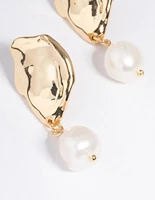 Gold Plated Molten Irregular Freshwater Pearl Drop Earrings