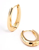 Gold Plated Long Oval Plain Huggie Earrings