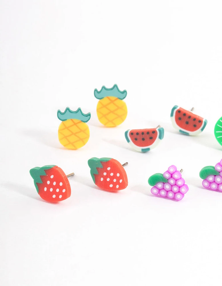 Kids Bright Fimo Fruit Stud Earrings 6-Pack