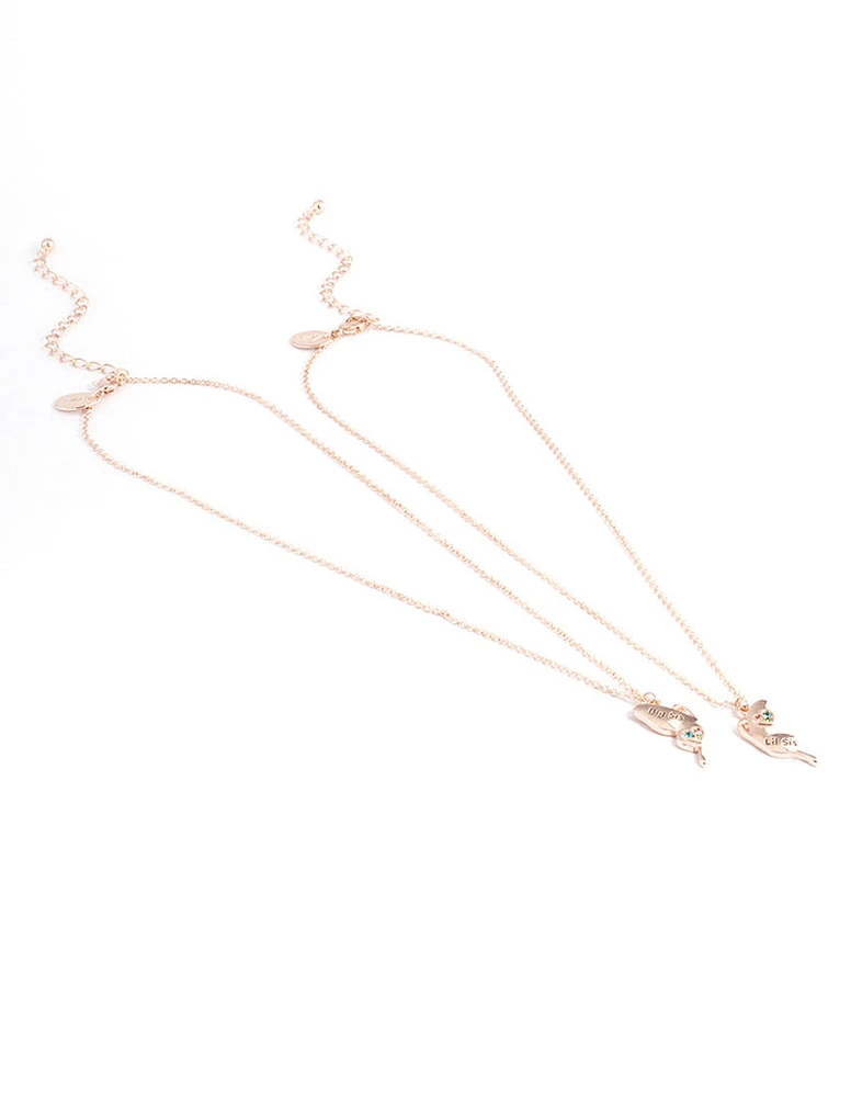 Rose Gold Butterfly Sister Necklace Pack