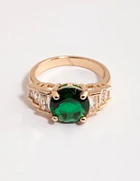 Gold & Emerald Green Round Baguette Ring