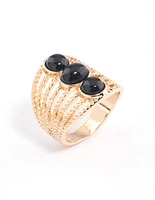 Black Vertical Triple Stone Ring