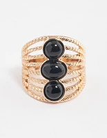 Black Vertical Triple Stone Ring