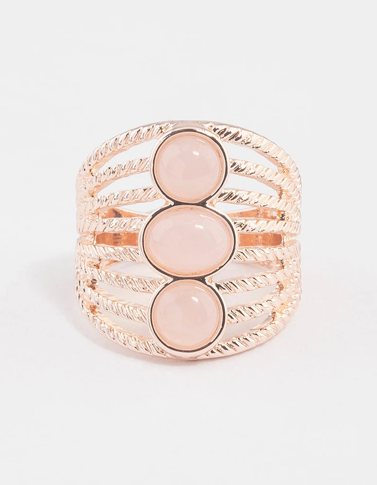 Rose Gold Vertical Triple Stone Ring