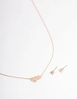 Rose Gold Cubic Zirconia Double Heart Jewellery Set