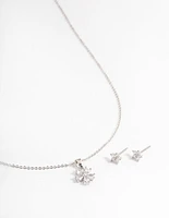 Rhodium Cubic Zirconia Flower Jewellery Set