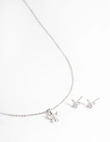 Rhodium Cubic Zirconia Butterfly Jewellery Set