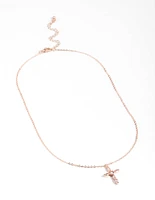 Rose Gold Classic Diamante Cross Necklace