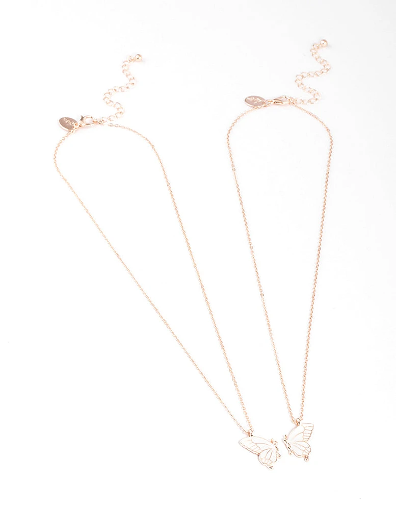 Rose Gold Best Friend Butterfly Necklace Pack