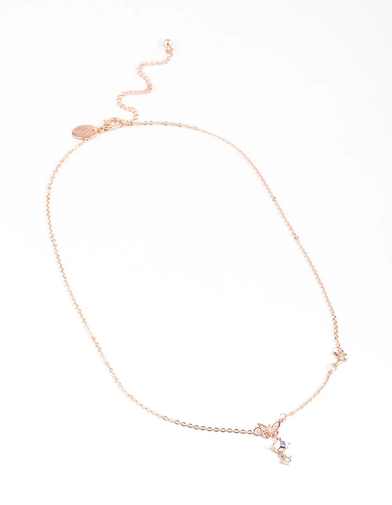 Rose Gold Dainty Butterfly & Diamante Necklace