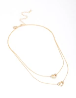 Gold Double Diamante Open Heart Necklace